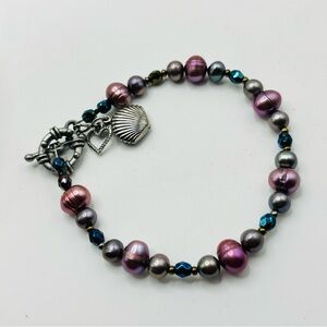 Elegant Genuine Pearl Bracelet with toggle clasp 6.5” on cone